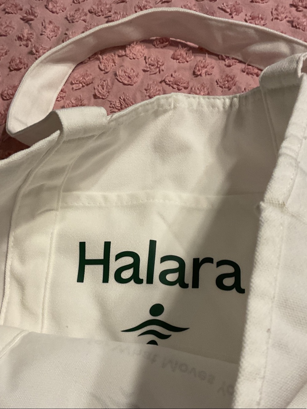HALARA White Canvas Tote with Green Logo - Picture 2 of 3